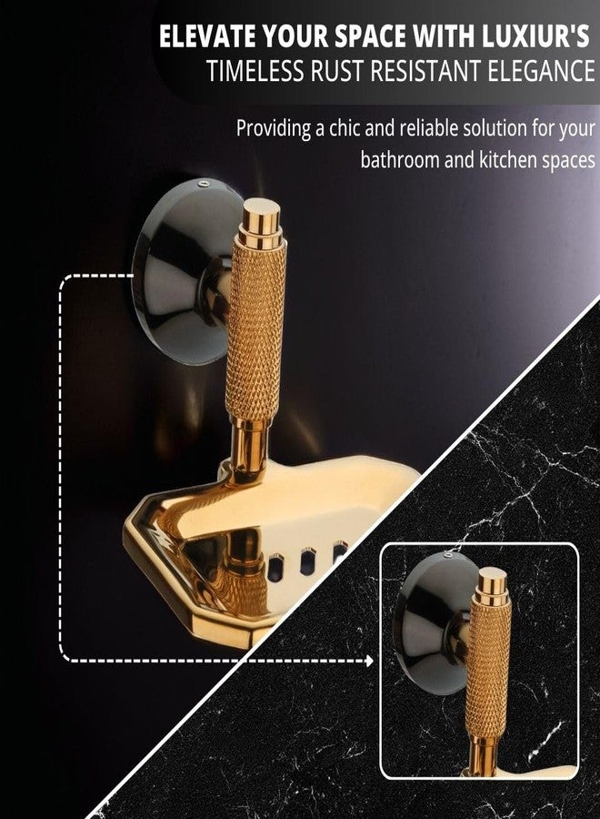 LUXIUR Wash Basin Soap Dish Holder for Bathroom and Kitchen Sink, 304 Stainless Steel Stand for Wall Mount Kitchen Accessories Items, Bathroom Accessories, PVD Gold, Single - Image 3